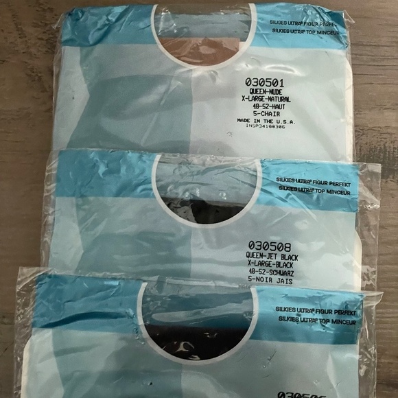 Silkies Ultra Control Top Queen-XL Sheer Nylon Bundle Jet Black Off Black Nude - Picture 2 of 13